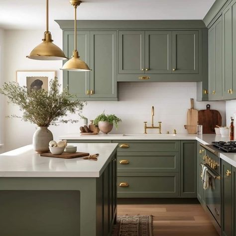 Kitchen Renovation Inspiration, Green Kitchen Cabinets, Green Cabinets, Modern Kitchen Cabinets, Kitchen Farmhouse, Style Deco, Kitchen Room Design, Kitchen Inspiration Design, Modern Farmhouse Kitchens