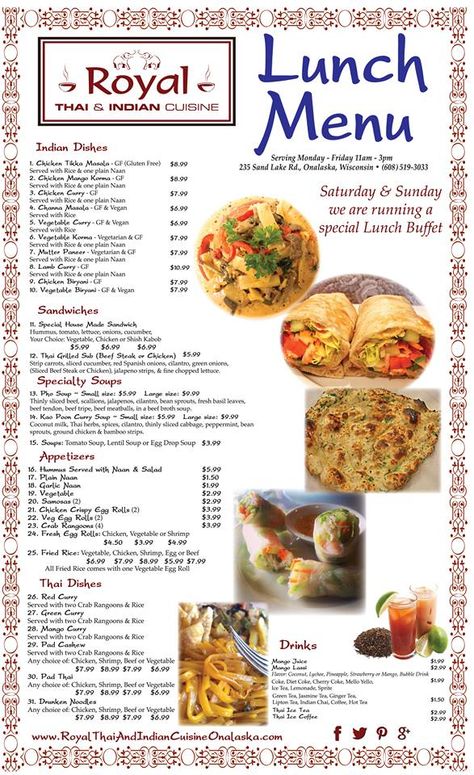 Even though there is a lot of information, this menu works as far as organization and showing hierarchy with it's titles. It's easy to make out and not overdone. Summer Lunch Menu, Lunch Menu Ideas, Plain Naan, Menu Poster, Restaurant Lunch, Lunch Buffet, Summer Lunch, Chicken Tikka Masala, Lunch Menu