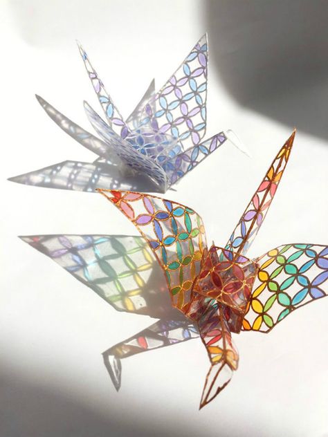 Origami Bird, Origami Crane, Paper Crafts Origami, Origami Crafts, Resin Flowers, Japanese Artists, Stained Glass Art, Origami Paper, Glass Crafts