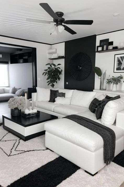 Easy Green Living Room Makeover for Free: Beginners Guide Living Room Black And White Ideas, White With Black Living Room, Pink Black And White Living Room, Black White Modern Living Room, Apartment Inspiration Black And White, White And Black House Decor, Black Living Room Inspiration, Grey White And Black Living Room, White And Black Living Room Ideas