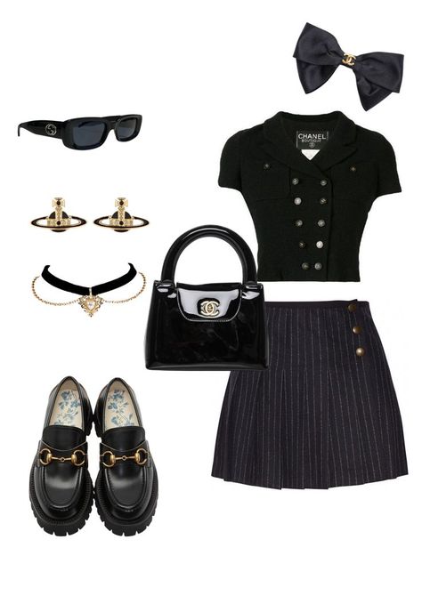 Aesthetic Chanel Outfits, Casual Chanel Outfit, Grunge Outfits Png, Chanel Outfit Casual, Outfit Ideas Png, Contrast Outfit, Bag Png, Estilo Ivy, Gossip Girl Outfits