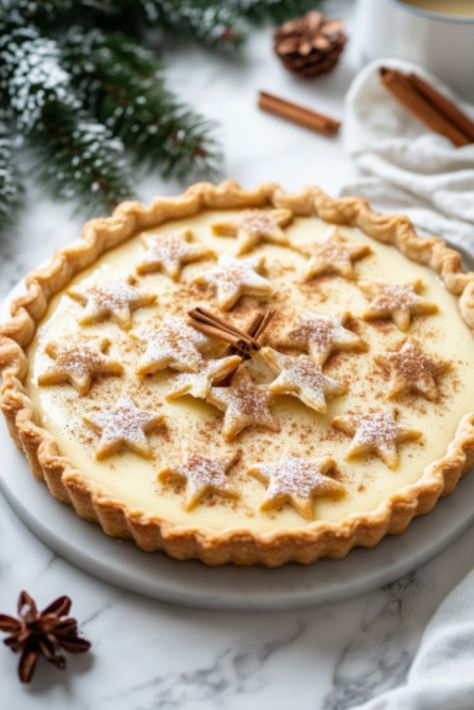 Eggnog Custard Tart Recipe: A Silky, Nutmeg-Infused Treat for the Holiday Season! - The Fresh Man cook Eggnog Custard Tart, Eggnog Custard Pie, Eggnog Tart, Christmas Custard, Eggnog Custard, Custard Tart Recipe, Pastry Cream Desserts, Dairy Free Egg Nog, Custard Tarts Recipe