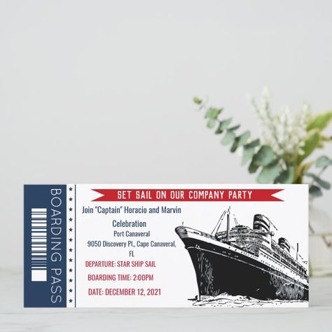 Cruise Ship Boarding Pass Birthday Invitation | Zazzle.com Boarding Pass Design, Mexican Party Theme, Company Party, Mexican Party, Set Sail, Cruise Ship, Travel Art, Birthday Invitations, Business Card