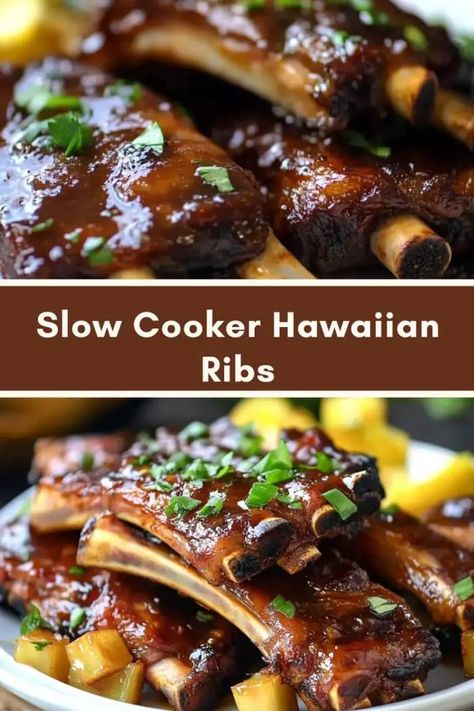 Slow Cooker Hawaiian Ribs Slow Cooker Hawaiian Ribs, Hawaiian Pork Crockpot, Hawaiian Ribs Recipe, Spare Ribs Slow Cooker, Hawaiian Ribs, Short Rib Recipes Oven, Crock Pot Ribs, Slow Cooker Pork Ribs, Slow Cooker Ribs Recipe