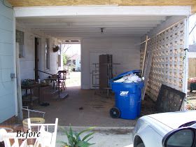 Cottage Hill: Shabby Carport Turned Breezy Patio Carport Sitting Area Ideas, Carport Makeover, Carport Patio, Diy Carport, Shade Garden Design, Small Cottage Homes, Carport Garage, Florida Style, Concrete Steps