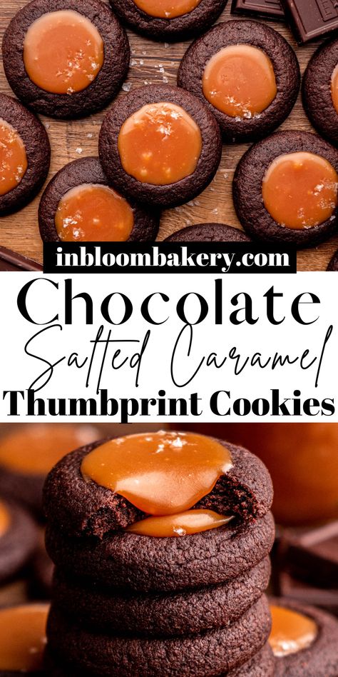 Salted Caramel Thumbprint Cookies, Chocolate Desserts Thanksgiving, Salted Caramel Baking, Salted Caramel Sugar Cookies, Salted Caramel Brownie Cookies, Cookies With Caramel Sauce, Crumbl Cookies Christmas, Salted Caramel Chocolate Cookies, Salted Caramel Toffee Cookies