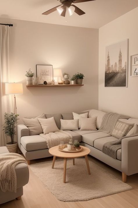 Living Room Beige Couch Decorating Ideas, Room Makeover Cozy, Living Room Layout Ideas, Apartment Decorating Living, Living Room Decor Gray, Apartment Living Room Design, Dream Apartment Decor, Small Living Room Decor, Home Design Living Room