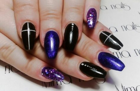 Coffin nails #purple #cross Cross Nails, Purple Cross, Nails Purple, Coffin Nails, Nail Ideas, Cute Nails, Nails, Purple, Beauty