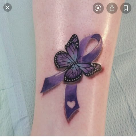 Purple Ribbon Tattoos, Crohns Tattoo, Pink Ribbon Tattoos, Purple Butterfly Tattoo, Purple Tattoos, Butterfly Tattoo Meaning, Butterfly Tattoos For Women, Ribbon Tattoos, Tattoo Artwork