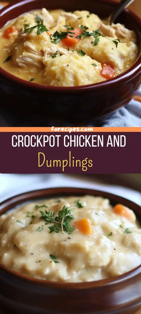 Crockpot Chicken and Dumplings Chicken And Dumplings Recipe, Crockpot Chicken And Dumplings, Chicken Dumplings, Gorgonzola Cheese, Dumplings For Soup, Dumplings Recipe, Crockpot Dishes, Dumpling Recipe, Cook Chicken Breast