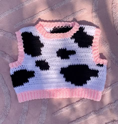 Cow Cardigan, Cow Print Crochet, Cow Print Vest, Harry Styles Cardigan, Cow Crochet, Crochet Cow, Kawaii Crochet, Crochet Clothes Patterns, Fun Crochet Projects