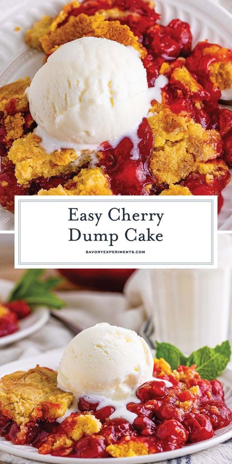 With only FIVE ingredients, you can have this EASY Cherry Dump Cake recipe ready in under one hour! Serve with a scoop of vanilla ice cream! Easy Cherry Dump Cake, Whipped Chocolate Frosting, Cherry Pineapple Dump Cake, Cherry Dump Cake Recipe, Pineapple Dump Cake, Homemade Cake Mixes, Cherry Dump Cake, Dump Cake Recipe, Fruity Cake