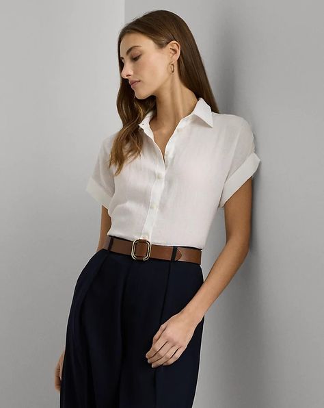 Discover the Relaxed Fit Linen Short-Sleeve Shirt for Women from Ralph Lauren today. Explore our latest collection today. Manche, Petite Womens Clothing, Sweatpants And Sweater, Dolman Sleeve Shirt, Linen Shorts Women, White Button Down Shirt, Linen Short, Menswear Inspired, Short En Jean