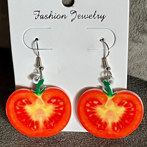 Jazz it up! Introducing Colorful Fun Fashion Tomato Earrings - Unique Summer Fun Jewelry, exclusively priced at an unbeatable value of $12.00 Don't miss out! #FruitEarrings #FunCuteUnique #SummerFun #JewelryCasual #HandmadeDainty #ColorfulDangle #GiftGirlMomWife #HandmadeDangle #FoodEarrings #FashionTrendy Tomato Earrings, Unique Food, Food Earrings, Fruit Earrings, Fun Jewelry, Food Fashion, Earrings Unique, Fun Fashion, Unique Recipes