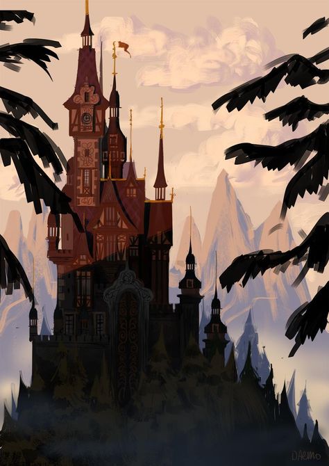 Disney Concept Art, Blond Amsterdam, Simple Castle, Romanian Castles, Concept Art Landscape, Castle Illustration, Castle Art, Back Ground, Fantasy Castle