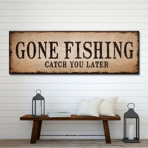 Boys Fishing Bedroom, Fishing Bathroom, Fishing Room Decor, Vintage Fishing Decor, Gone Fishing Sign, Fishing Wall Art, Bait Shop, Fishing Sign, Doodles Ideas