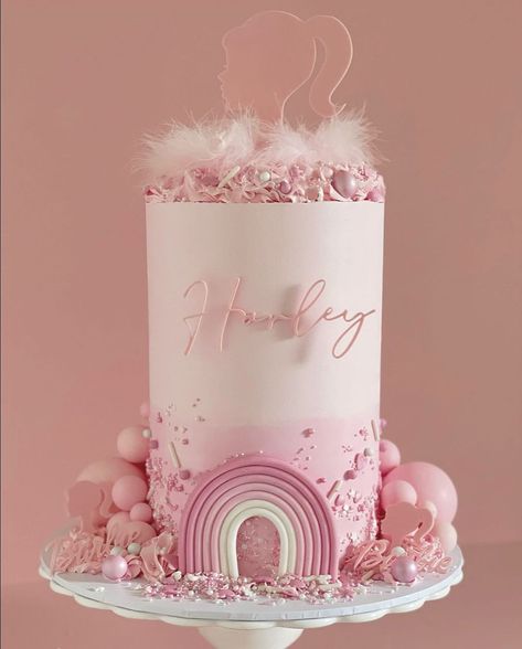 Elegant Barbie Cake, Pink Birthday Cake Barbie, Pink Theme Birthday Cake, Barbie Cake Aesthetic, Barbie Theme Cakes, Pink Birthday Cake For Girls Kids, Barbie Theme Cake Ideas, Barbie Cake Birthday Kids, Barbie Cakesicles