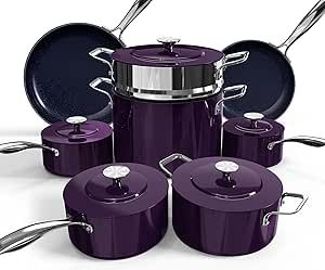 Purple Kitchen, Natural Ceramic, Cooktops, Cookware Sets, Kitchen Cookware, Ceramic Coating, Cookware Set, Cooking Tools, Pots And Pans