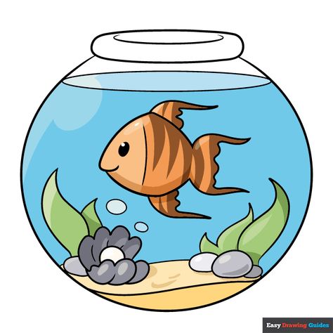 Complete Easy Fish Bowl drawing Fish Bowl Drawing, Unique Fish Bowls, Fish Tank Drawing, Fish Drawing For Kids, Bowl Drawing, Christmas Drawings For Kids, Easy Fish Drawing, Pond Drawing, Tank Drawing