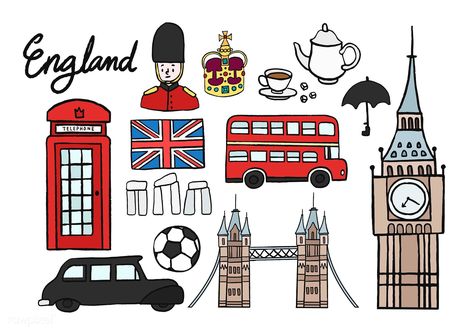 British cultural icons set illustration | premium image by rawpixel.com / Aum English Drawing, Uk Icon, British Icons, London Drawing, Map Of Britain, London Illustration, London Theme, London Icons, London Party