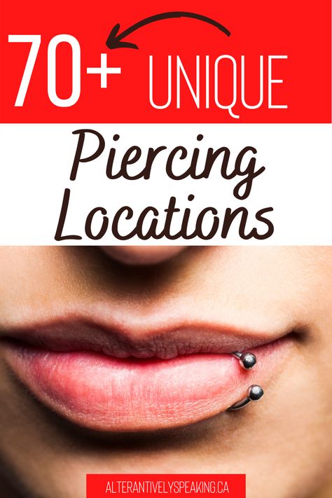 Are you considering a new piercing, but not sure where to start? There are so many unique piercing locations that it can quickly feel overwhelming! Click here for a list of 70+ piercing location names and descriptions including ear piercings, body piercings, facial piercings, genital piercings and more. Face Piercing Ideas For Women, Womens Facial Piercings, Names Of Different Piercings, Cute Face Piercings For Women, Trendy Piercings For Women, Unique Piercing Placement, Body Piercings To Get, Feminine Piercings Face, Popular Piercings For Women