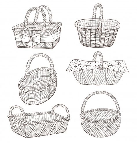 Basket Illustration, Fish Basket, Basket Collection, Basket Drawing, Wreath Drawing, Flower Therapy, Basket Design, Book Images, Vector Hand