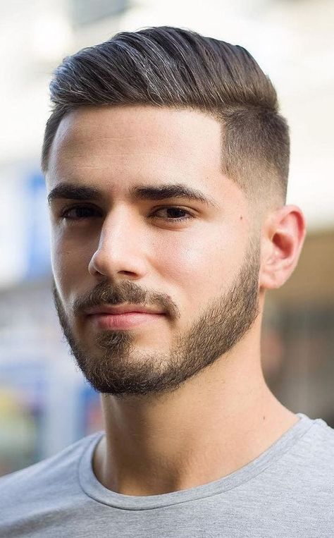 Taper Fade with Subtle Beard - A tapered fade keeps your head cool with this thick top hair. Combing up and sideways creates extra volume with no effort. Mens Comb Over Fade, Mens Comb Over Haircut, Comb Over Fade Haircut, Combover Hairstyles, Short Comb Over, Aladdin Jr, Comb Over Fade, Comb Over Haircut, Gents Hair Style