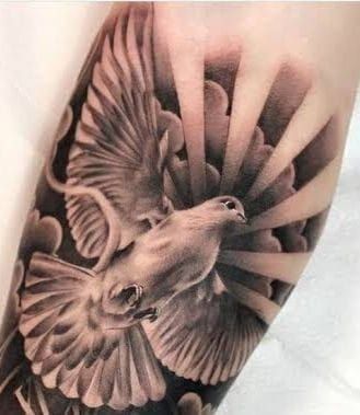 Cloud Tattoo Design, Jesus Tattoo Design, Feather With Birds Tattoo, Joker Tattoo Design, Dove Tattoo Design, Half Sleeve Tattoos Forearm, Dove Tattoos, Heaven Tattoos, Tattoo Apprenticeship