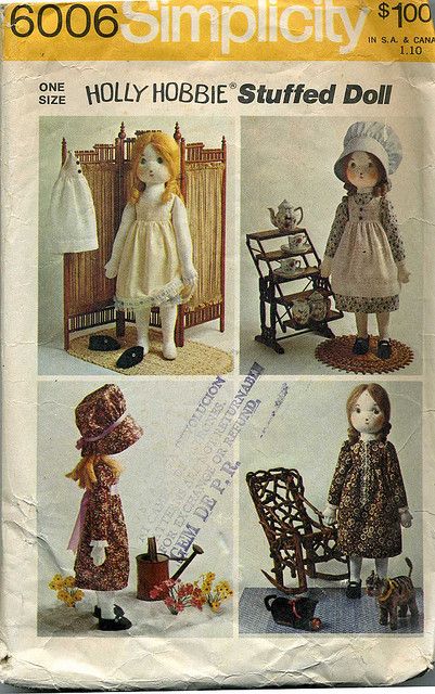 Holly Hobbie Doll Pattern | Flickr - Photo Sharing! "From the 1970's. I never used this pattern because I always have preferred smaller dolls. I may make it sometime though." Holly Hobbie Doll, 70s Sewing Patterns, Holly Hobby, Embroidered Eyes, Crafts Sewing Patterns, Rag Doll Pattern, Sarah Kay, Doll Wardrobe, Doll Sewing Patterns