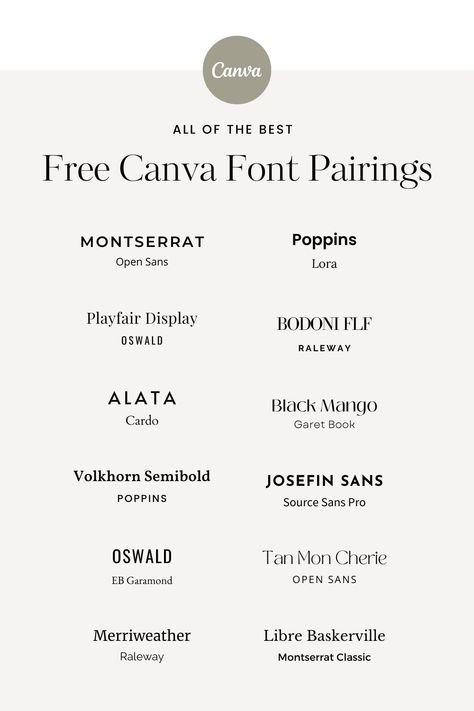 Formal Fonts In Canva, Free Sans Serif Fonts Canva, Canva Text Pairing, Moody Font Pairings, Moontime Font Pairing, Monserrat Font Pairing, Best Free Canva Fonts Pairings, Business Font Pairings, Best Free Fonts On Canva