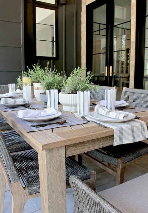 Outdoor Dining Furniture Ideas, Outdoor Dining Inspiration, Outside Dining Table Ideas, Outdoor Dining Centerpiece Ideas, Outdoor Pool Dining Table, Dining Set Outdoor, Outdoor Dining Lighting Ideas, Farmhouse Outdoor Dining, Restoration Hardware Outdoor Dining