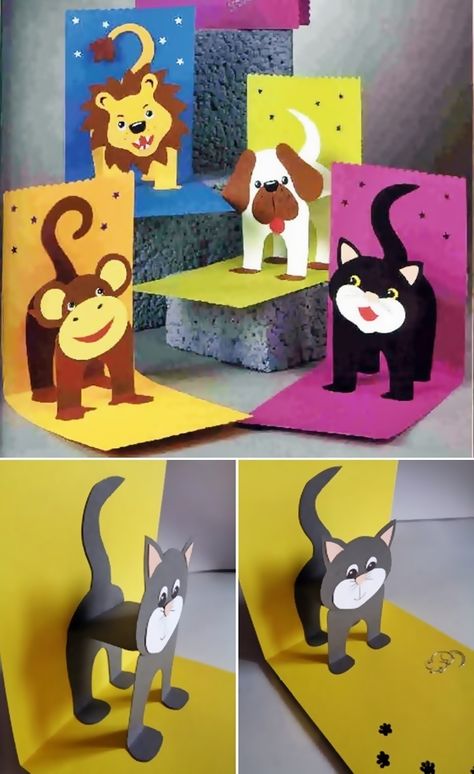 Scrapbook Animals Ideas, Pop Up Art Ideas, Pop Up Animals, Pop Up Craft, Pop Up Diy, Diy Pop Up Cards, Tarjetas Pop Up, Hand Crafts For Kids, Animal Crafts For Kids