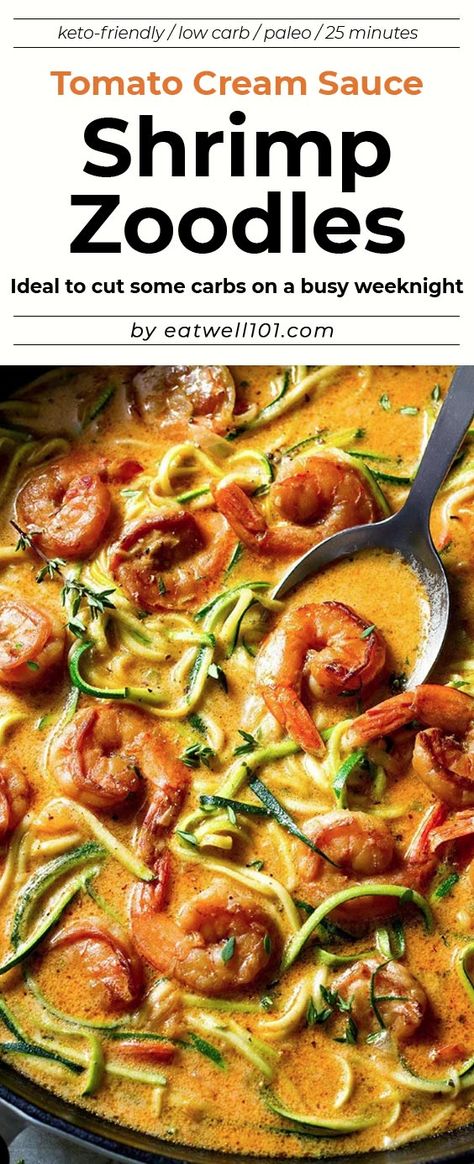 Zucchini Noodles with Shrimp Sauce - #lowcarb #recipe #eatwell101 - Perfect if you want to cut some carbs on a busy weeknight! - #recipe by #eatwell101 Quick Keto Dinner, Noodles With Shrimp, Shrimp Zucchini Noodles, Shrimp Zucchini, Keto Shrimp Recipes, Keto Dinner Recipes, Shrimp Sauce, Radish Recipes, Keto Dinners