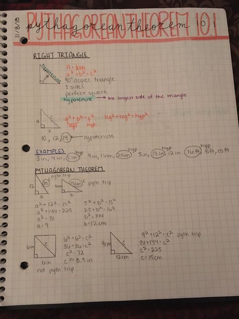 Algebra: Pythagorean Theorem Notes Grade 8 Math Notes Aesthetic, Pythagorean Theorem Notes Aesthetic, Algebra Formulas Aesthetic, Pythagoras Theorem Notes, Algebra Math Notes, Freshman Algebra Notes, Math Notes Aesthetic 8th Grade, Pre Algebra Notes, Geometry Notes Aesthetic