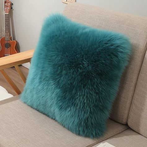 Amazon.com: LLB Luxury Genuine Sheepskin Throw Pillow Covers Soft Fluffy Decorative Square Couch Pillow Covers 18" x 18" Pillowcase Cushion Case for Sofa Bedroom Car Bed, No Pillow Insert Long Wool Peacock Blue : Home & Kitchen Square Couch, Fuzzy Pillows, Buffalo Plaid Pillows, Turquoise Pillows, Plaid Pillow Covers, Plaid Throw Pillows, Couch Pillow Covers, Sheepskin Throw, Plaid Pillow