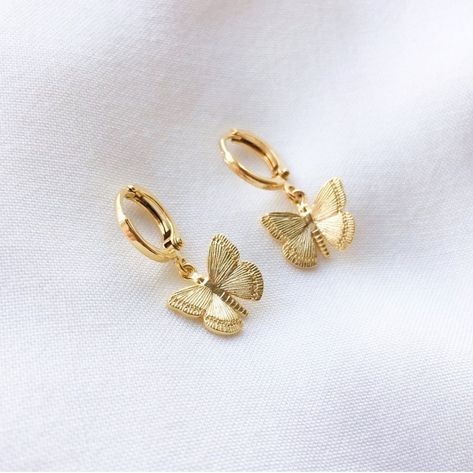 Gold Butterfly Earrings, Jewelry Mood Board, Simple Gold Earrings, Surf Jewelry, Butterfly Earrings Gold, Online Gold Jewellery, Fancy Jewellery Designs, Real Gold Jewelry, Indian Jewellery Design Earrings