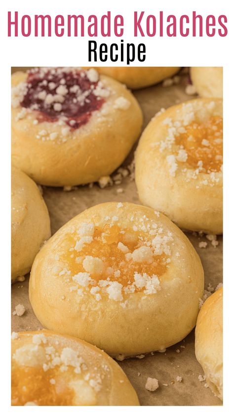 This homemade Kolache recipe is a perfect breakfast or brunch treat! Made with a homemade yeast dough, and a variety of fillings to choose from! I made these Czech kolache pastries with a sweet filling made from cream cheese, and two fruit fillings from raspberry and apricot jam! Apple Kolaches Recipe, Peach Kolache Recipe, Kolache Filling Recipes, Apricot Filling For Kolaches, Kolache Recipe Easy, Easy Kolache Dough Recipe, Kolache Recipe Polish, Kolaches Recipe Easy, Kolache Dough Recipe