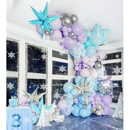 Important information To report an issue with this product,click here. Product Description Create a winter wonderland with our Frozen Party Balloon Arch Kit! Perfect for Elsa-themed birthday parties and winter celebrations, this kit includes everything you need to create a stunning balloon arch. The blue and white balloons, adorned with snowflakes, will transport you to a magical snow-covered kingdom. Gender Reveal Winter Wonderland, Winter Minnie Mouse Birthday, Elsa Frozen Birthday Party Ideas, Snow Party Ideas, Frozen 3rd Birthday Party, Frozen 4th Birthday Party, Frozen Balloon Garland, Winter Onderland Birthday, Elsa Theme