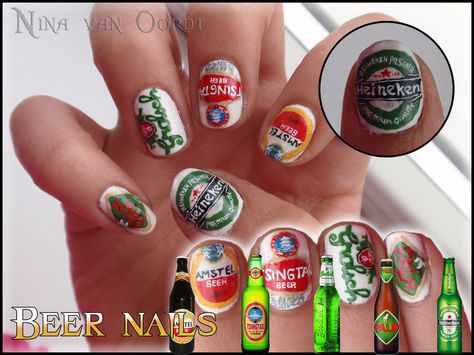 Heineken/Amstel/Singtag/Grolsch/Palm Beer Nails Pirates Of The Caribbean Nails, Caribbean Nails, Beer Nails, Starbucks Nails, Harley Quinn Nails, Nails Paint, Food Nails, Beer Pictures, Nail Designs Pictures