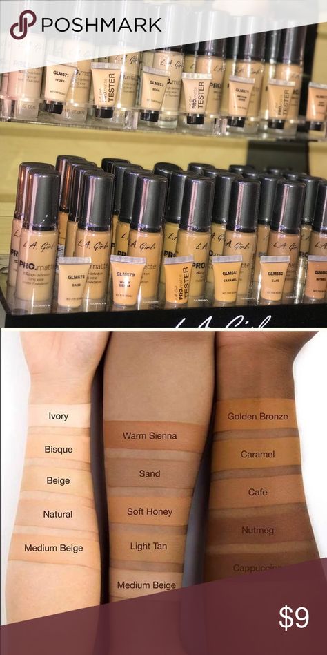 L.A Girl Pro matte foundation Everything new have different shades available LA Girl Makeup Foundation Matte Foundation Look, La Girl Pro Matte Foundation Swatches, La Girl Foundation Swatches, La Girl Foundation, La Girl Makeup, Hanging Daybed, La Girl Pro Concealer, Skin Tone Makeup, Foundation Swatches