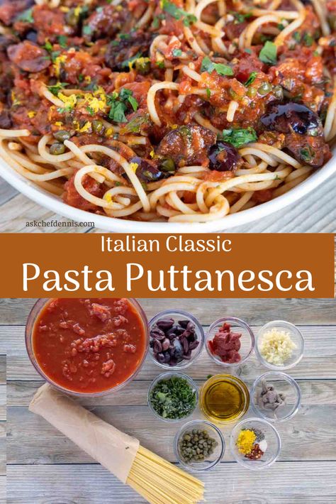 Puttenesca Recipes Pasta Dishes, Putanesca Receita, Pasta Putanesca, Pasta Puttanesca Recipe, Puttanesca Recipe, Authentic Pasta, Classic Italian Pasta, Puttanesca Sauce, Pasta Puttanesca