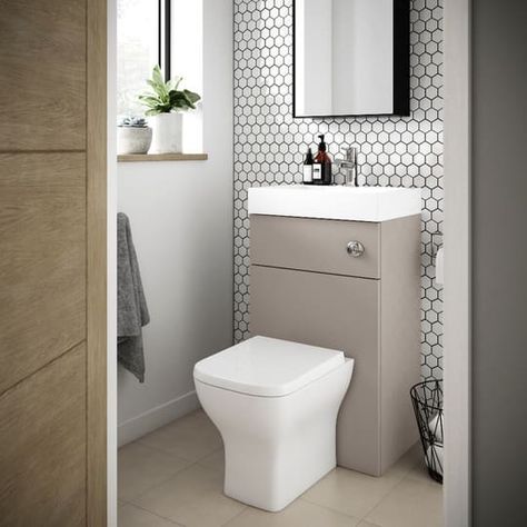 15+ Modern Toilet Sink Combo For Small Bathroom Space Grey Toilet, Small Downstairs Toilet, Small Toilet Room, Downstairs Loo, Black Tile, Toilet Sink, Downstairs Toilet, Concealed Cistern, Toilet Room