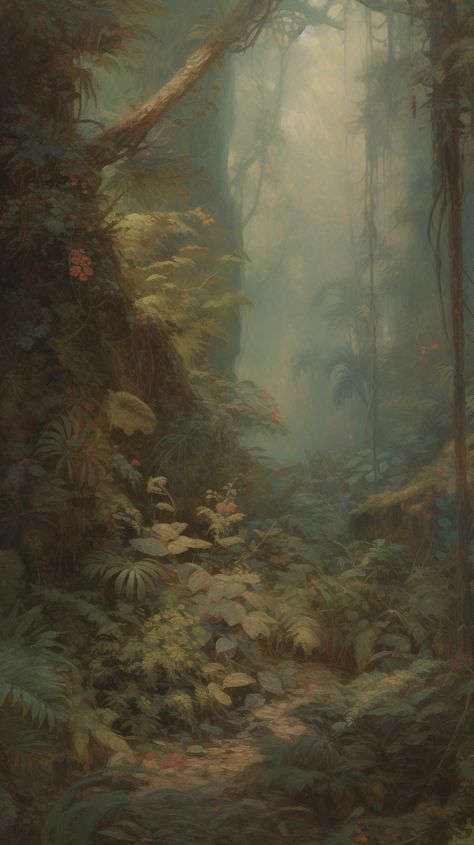 Experience the allure of a misty vintage jungle on your iPhone and Android, where every glance at your screen is a step into a lush, hidden world. 🌿👣 Fine Art Wallpaper Iphone, Vintage Art Wallpaper Iphone, Faded Wallpaper Iphone, Woodland Aesthetic Wallpaper, Aesthetic Earthy Wallpaper, Vintage Jungle Aesthetic, Mossy Wallpaper, Over The Garden Wall Phone Wallpaper, Earthy Lockscreen