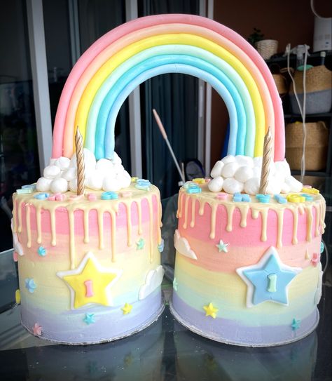 Double Trouble Birthday Theme, Butterfly Birthday Theme, Unicorn Painting, Twins Birthday, Twin Birthday, Butterfly Birthday, Rainbow Birthday, Rainbow Cake, Double Trouble