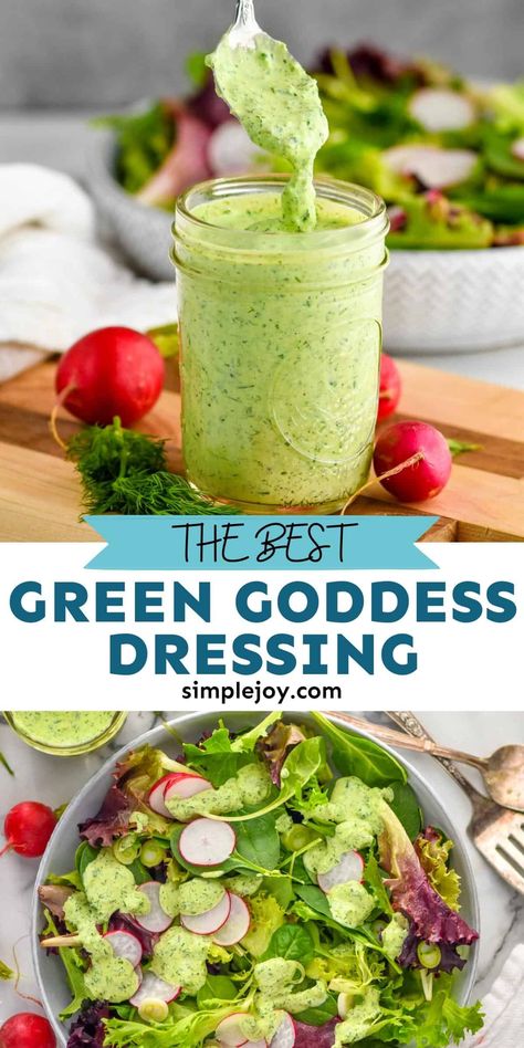 Green Goddess Dressing Recipe, Green Goddess Salad Recipe, Healthy Dressing Recipes, Goddess Dressing Recipe, Green Salad Dressing, Green Goddess Salad Dressing, Healthy Dressing, Salad Dressing Recipes Healthy, Goddess Dressing