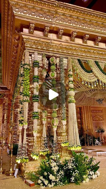 Festa Events on Instagram: "Everything shines brighter in gold, and our monotone mandap with accents of white and green florals is the ultimate proof! ✨The golden mandap with beautiful South Indian elements and centerpieces was something out of the ordinary. It's the detailing that makes everything more magical.

A&V Wedding
28.08.2024
.
.
.
.
#eventstyling #southindianweddings #weddingdecor #eventsbyfesta" Pelli Mandapam Decoration South Indian, Indian Wedding Centerpieces, White And Green Florals, Indian Elements, Temple Decor, Indian Wedding Video, Mandap Decor, Telugu Wedding, Wedding Mandap