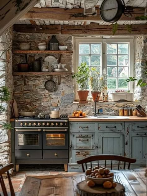 Stone Cottages Interior, French Tudor, Tuscany House, Property Ideas, Whimsical Cottage, Cottage Living Room, Kitchen Backsplash Ideas, Country Kitchens, Mountain Cottage