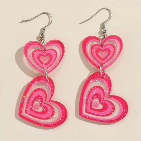 Cute Earrings And A Great Gift With The Barbie Movie Coming Out! These Make A Cute Gift! Barbie Earrings, Filigree Hoop Earrings, Hipster Chic, Pink Heart Earrings, Red Heart Earrings, Art Earrings, Pink Vibes, Heart Dangle Earrings, Heart Drop Earrings