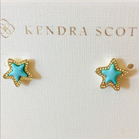 Kendra Scott Jae Star Stud Earrings Due To Natural Stone, Color And Textures Will Vary. Please Contact Me If You Have Any Questions. Last Picture Is For Size Purposes Only. We Will Accept Reasonable Offer, But No Offer Will Be Accepted For Bundle Deals, All Bundles Will Have 15% Discount Apply Automatically. - Light Blue Magnesite - Gold Plated - Approx. 1/4" X 1/4" Brand New & Cardholder & Dust Bag Kendra Scott Seashell, Cute Preppy Jewelry, Kendra Scot, Preppy Earrings, Surf Jewelry, Beachy Jewelry, Preppy Jewelry, Star Stud Earrings, Stud Earrings Gold