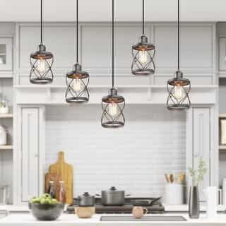 Bed Bath & Beyond | The Best Deals Online: Furniture, Bedding, Rugs, Kitchen Essentials & More Farmhouse Kitchen Lights Island, Farmhouse Island Pendant Lights, Kitchen Bar Light Fixtures, Farmhouse Kitchen Lighting Ideas, Farmhouse Island Lighting, Rustic Chandelier Farmhouse, Kitchen Bar Lighting, Wood And Metal Chandelier, Metal Kitchen Island